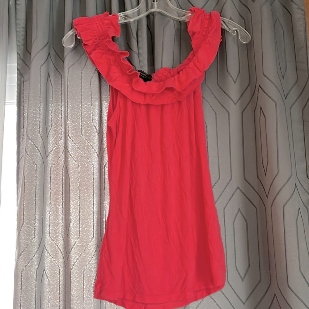 BCBG MAXAZRIA hot pink ruffled tank.